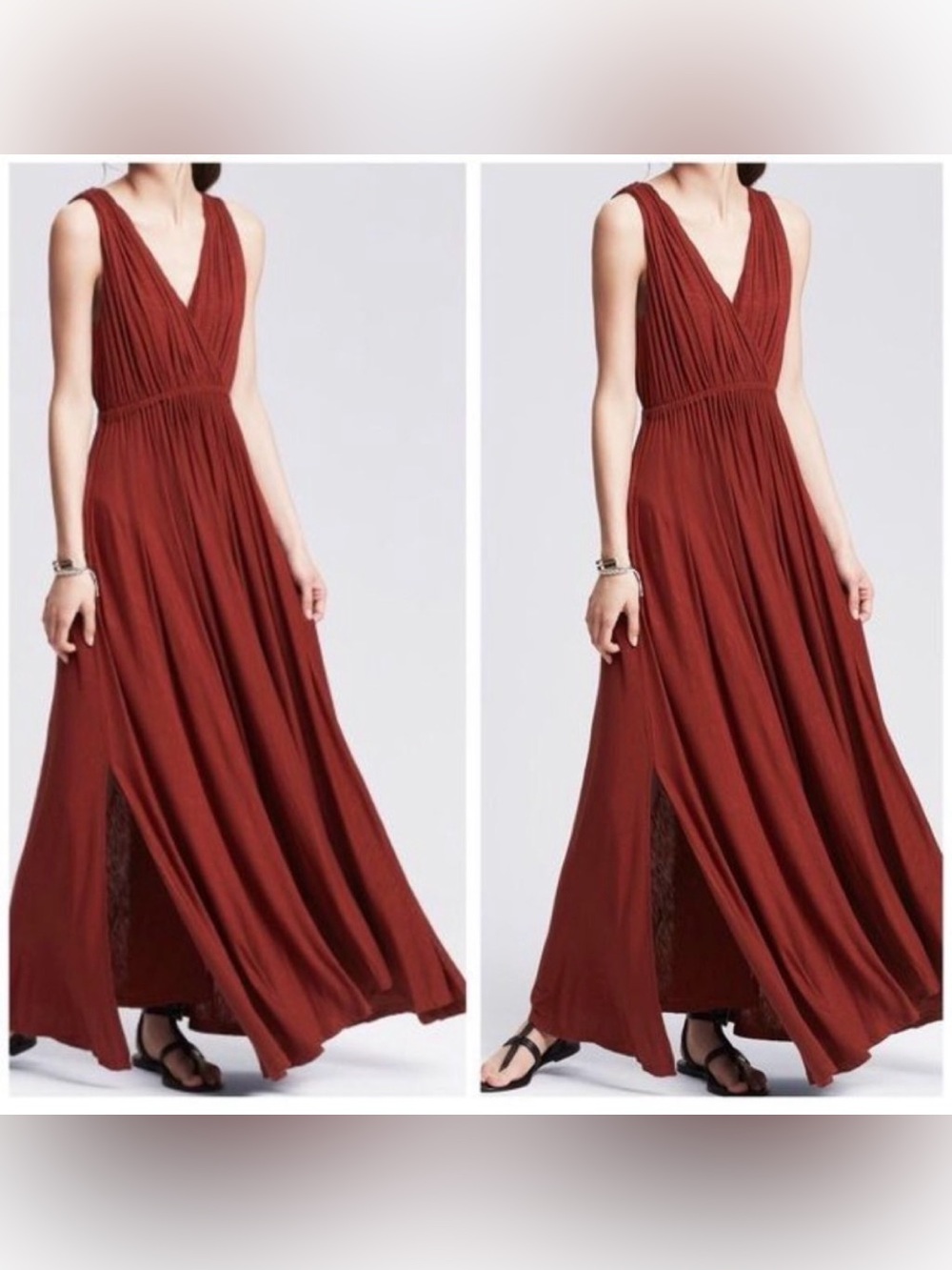 Banana Republic Rust Red V-Neck Maxi Dress - Picture 2 of 12